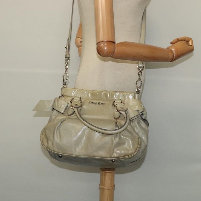 Miu Miu Hand Bag Leather 2way Gray Silver Auth 119688