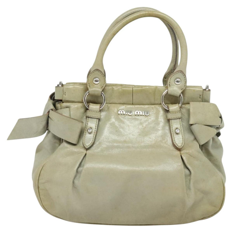 Miu Miu Hand Bag Leather 2way Gray Silver Auth 119688