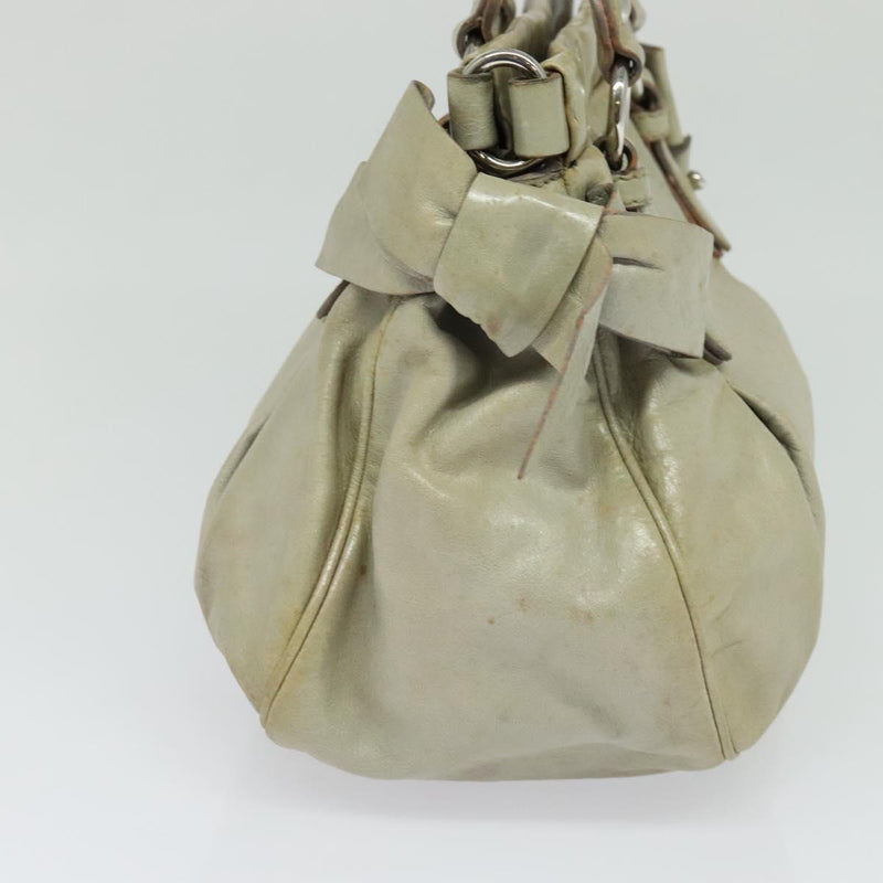Miu Miu Hand Bag Leather 2way Gray Silver Auth 119688