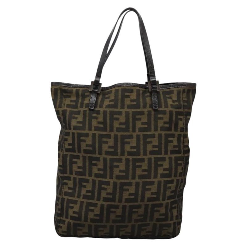 FENDI Zucca Canvas Hand Bag Khaki Auth 119690