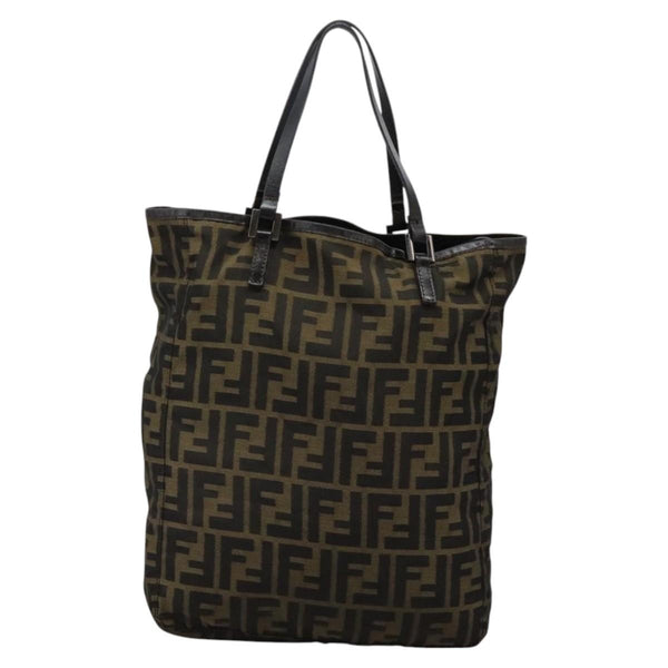 FENDI Zucca Canvas Hand Bag Khaki Auth 119690