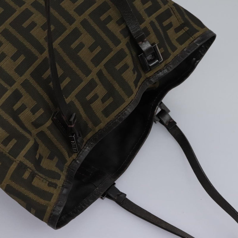 FENDI Zucca Canvas Hand Bag Khaki Auth 119690