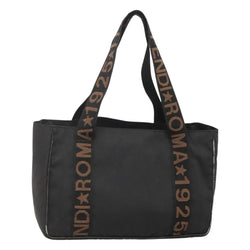 FENDI Zucca Canvas Tote Bag Black Silver Auth 119700