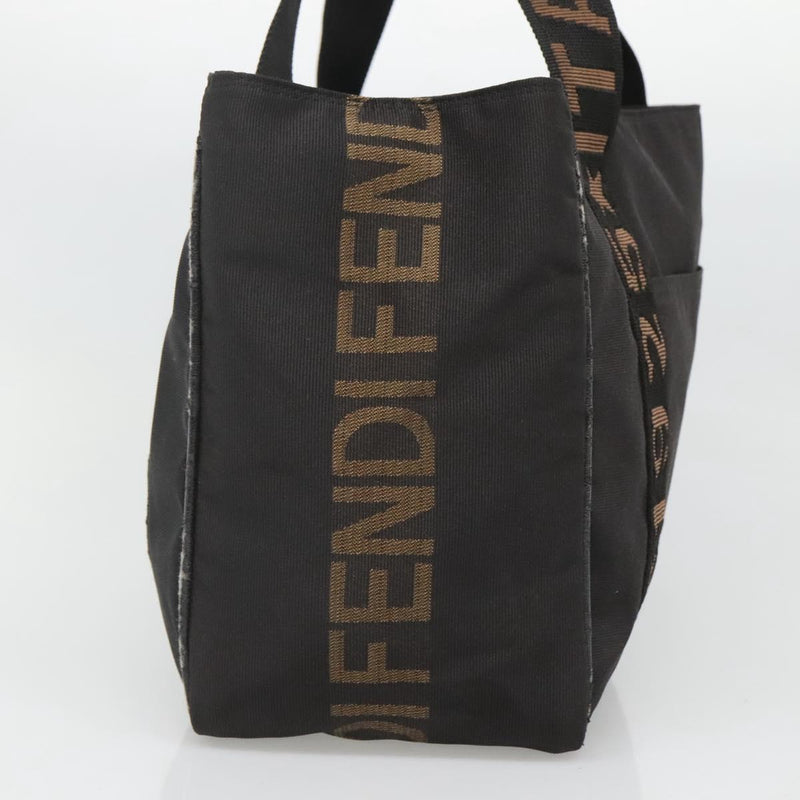 FENDI Zucca Canvas Tote Bag Black Silver Auth 119700