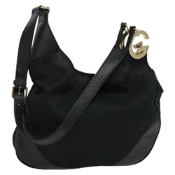 GUCCI GG Canvas Shoulder Bag Black Gold 203503 Auth 119701