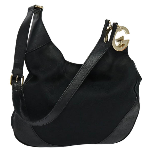 GUCCI GG Canvas Shoulder Bag Black Gold 203503 Auth 119701