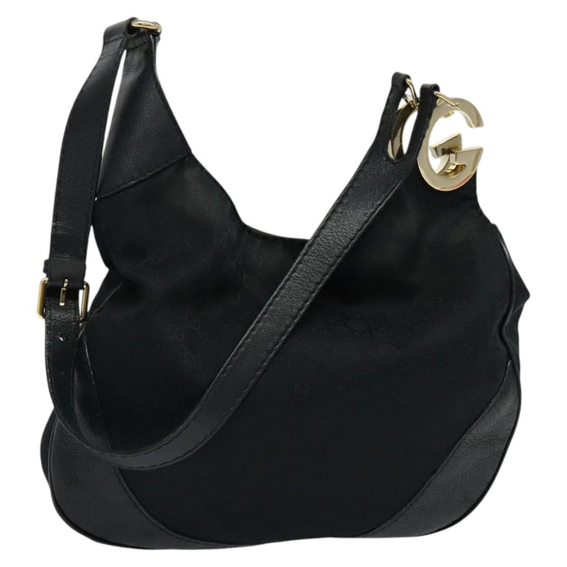 GUCCI GG Canvas Shoulder Bag Black Gold 203503 Auth 119701