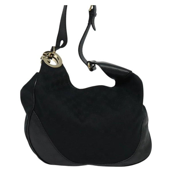 GUCCI GG Canvas Shoulder Bag Black Gold 203503 Auth 119701