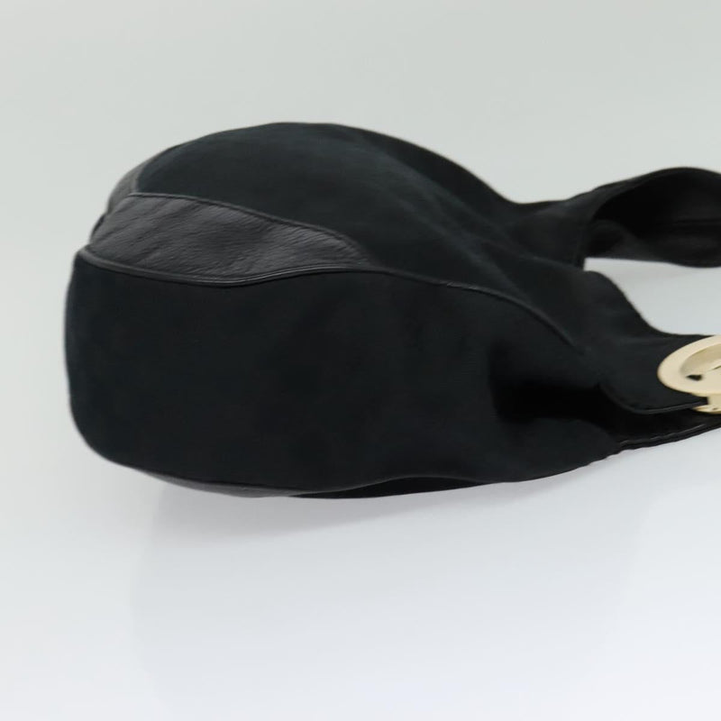 GUCCI GG Canvas Shoulder Bag Black Gold 203503 Auth 119701