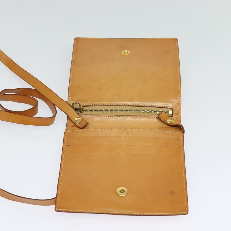 CELINE C Macadam Canvas Shoulder Bag Leather Brown gold Auth 119706