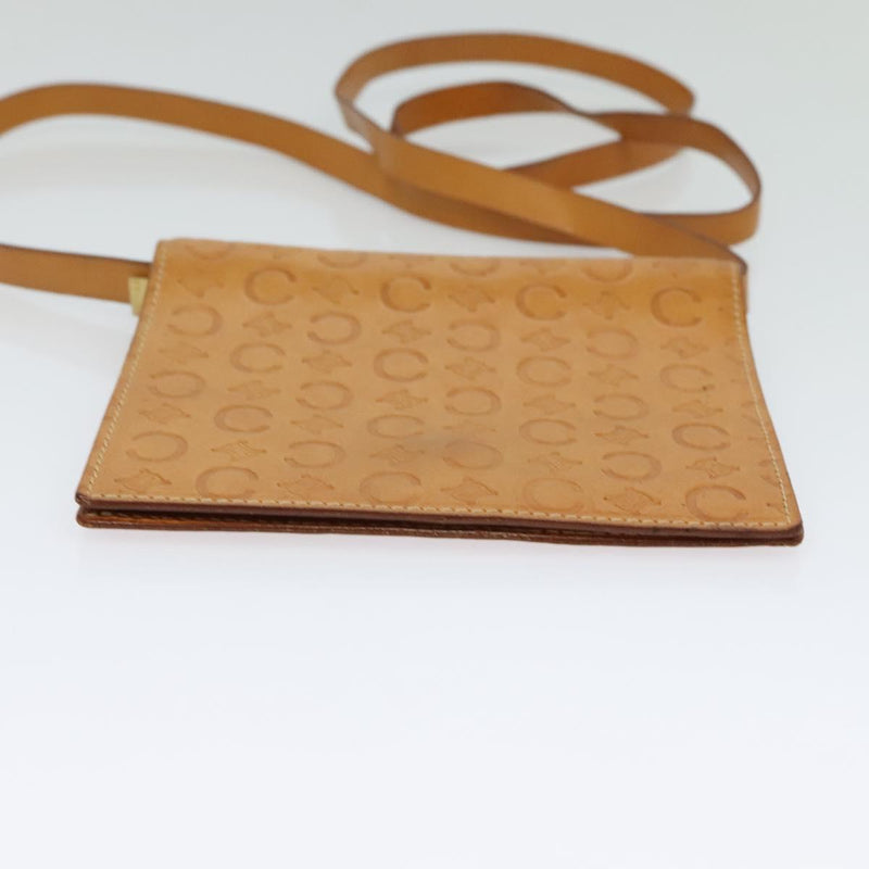 CELINE C Macadam Canvas Shoulder Bag Leather Brown gold Auth 119706