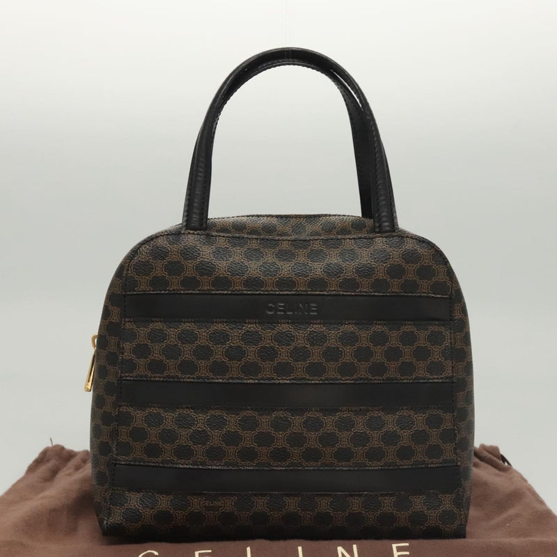 CELINE Macadam Canvas Hand Bag PVC Leather Black Gold Auth 119720