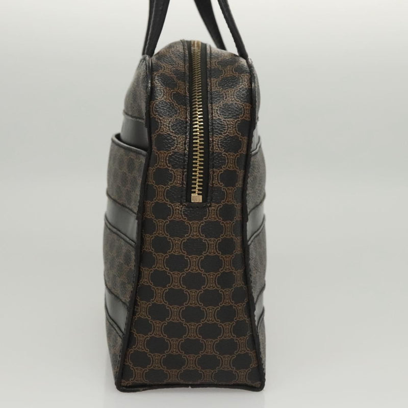CELINE Macadam Canvas Hand Bag PVC Leather Black Gold Auth 119720