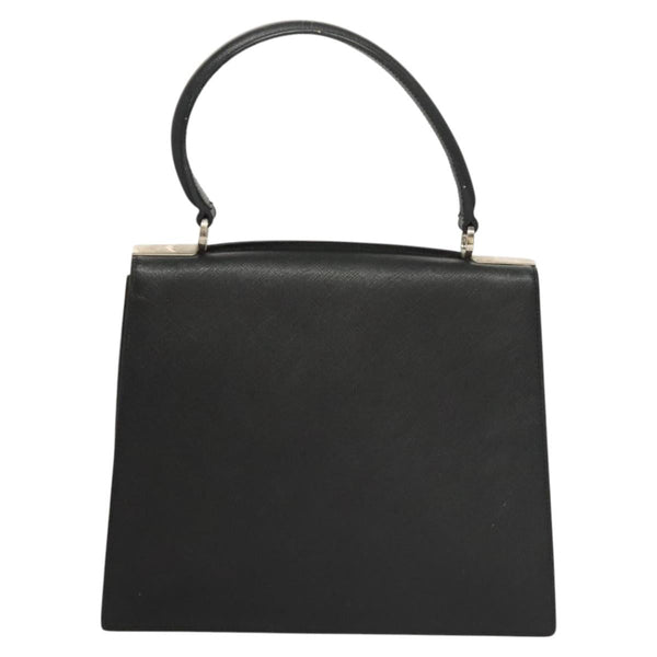 Salvatore Ferragamo Gancini Hand Bag Leather Black Silver Auth 119734