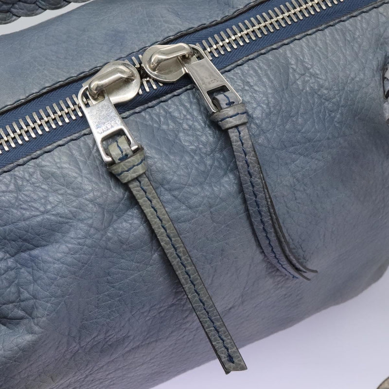 GUCCI Bamboo Tote Bag Leather Blue Silver 232959 Auth 119735