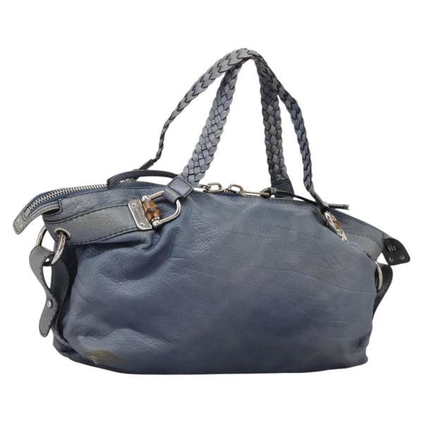GUCCI Bamboo Tote Bag Leather Blue Silver 232959 Auth 119735