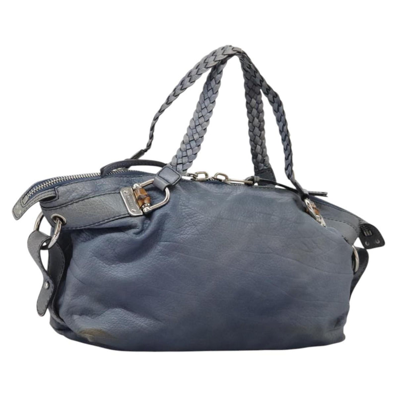 GUCCI Bamboo Tote Bag Leather Blue Silver 232959 Auth 119735