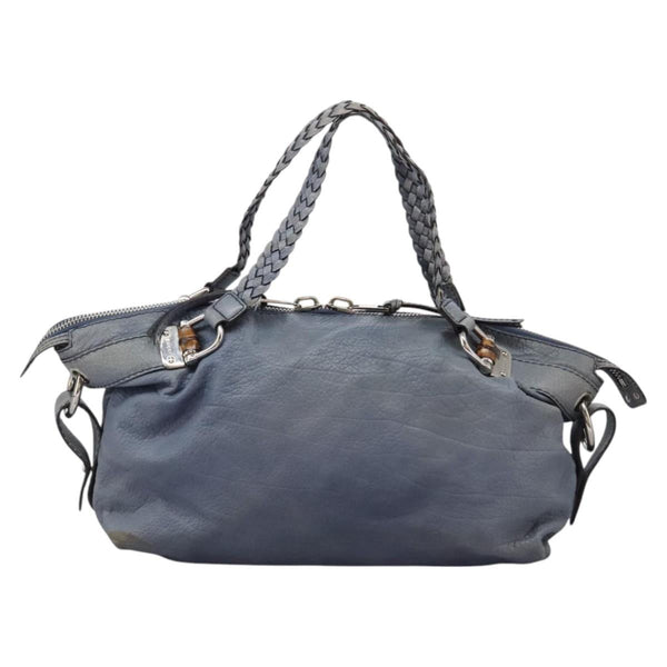 GUCCI Bamboo Tote Bag Leather Blue Silver 232959 Auth 119735