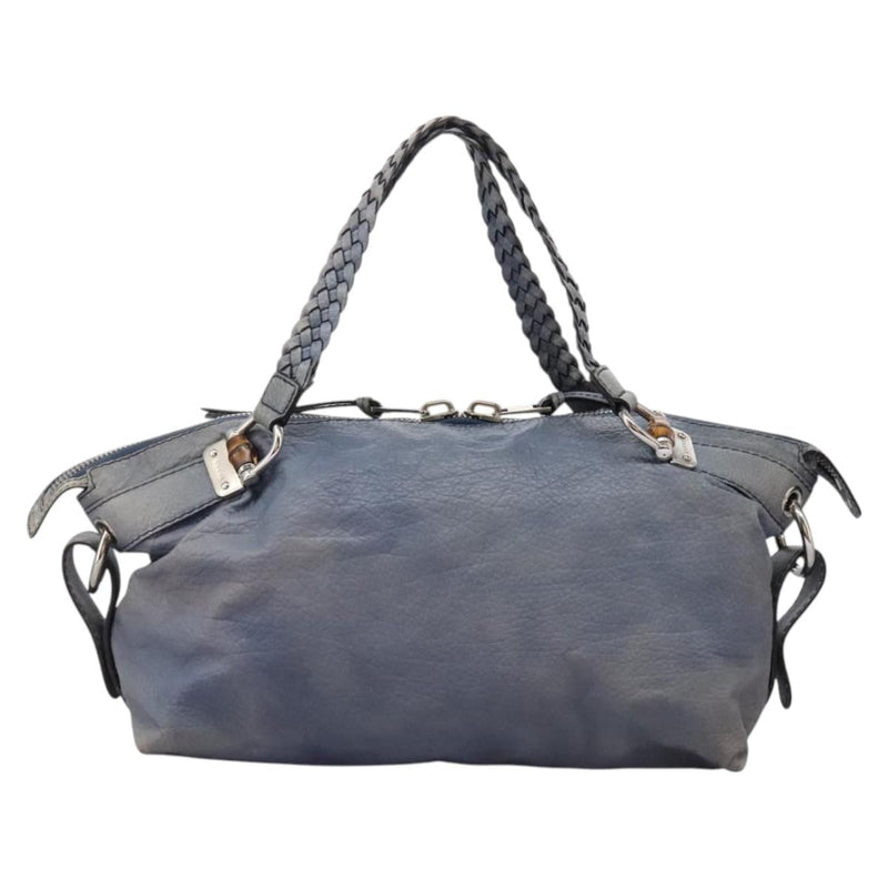 GUCCI Bamboo Tote Bag Leather Blue Silver 232959 Auth 119735