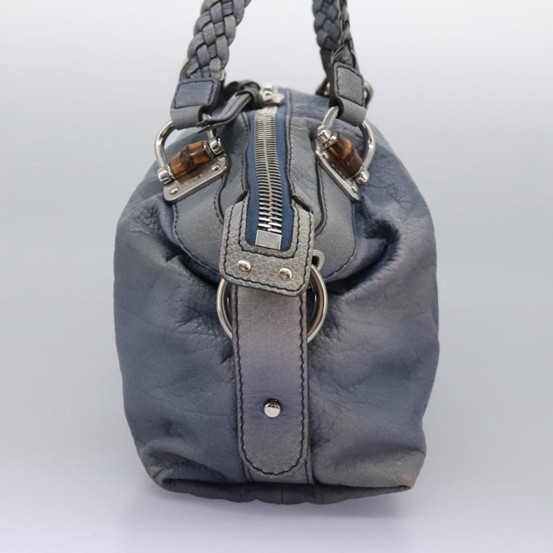 GUCCI Bamboo Tote Bag Leather Blue Silver 232959 Auth 119735