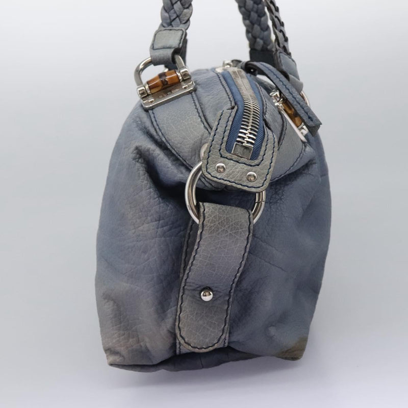 GUCCI Bamboo Tote Bag Leather Blue Silver 232959 Auth 119735