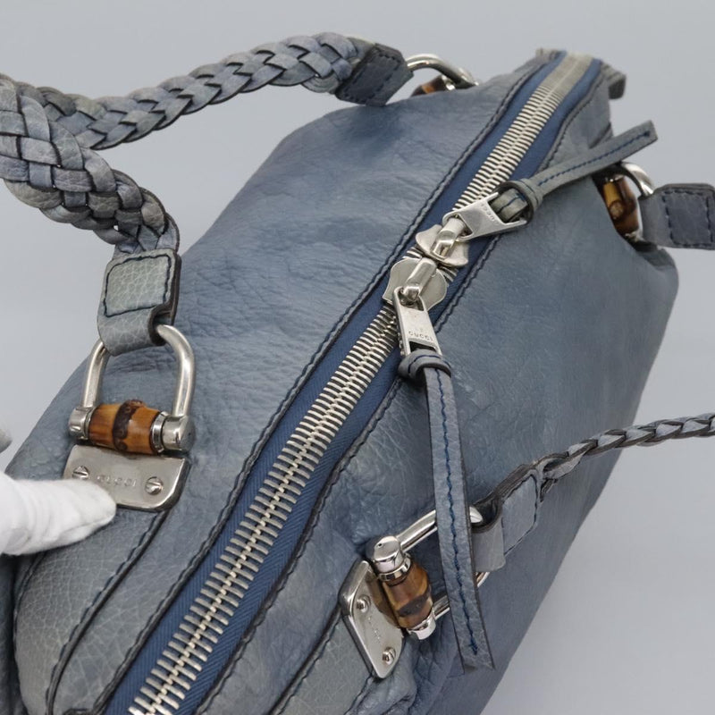 GUCCI Bamboo Tote Bag Leather Blue Silver 232959 Auth 119735