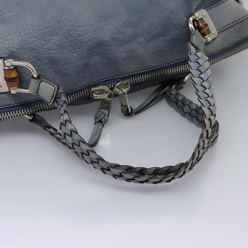 GUCCI Bamboo Tote Bag Leather Blue Silver 232959 Auth 119735