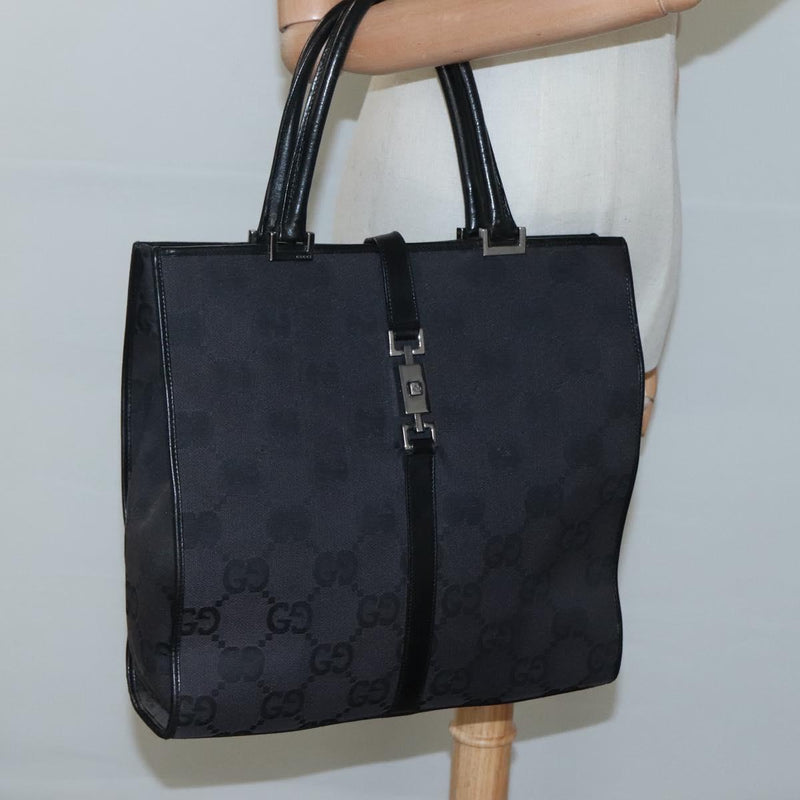 GUCCI GG Canvas Jackie Hand Bag Black Silver 002 1064 3444 Auth 119758