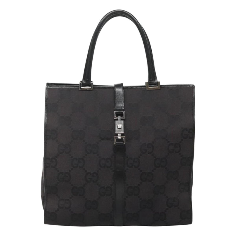GUCCI GG Canvas Jackie Hand Bag Black Silver 002 1064 3444 Auth 119758