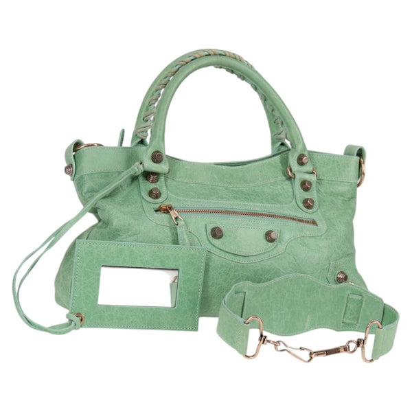 BALENCIAGA The First Hand Bag Leather 2way Light Green 240577 Auth 119786AM