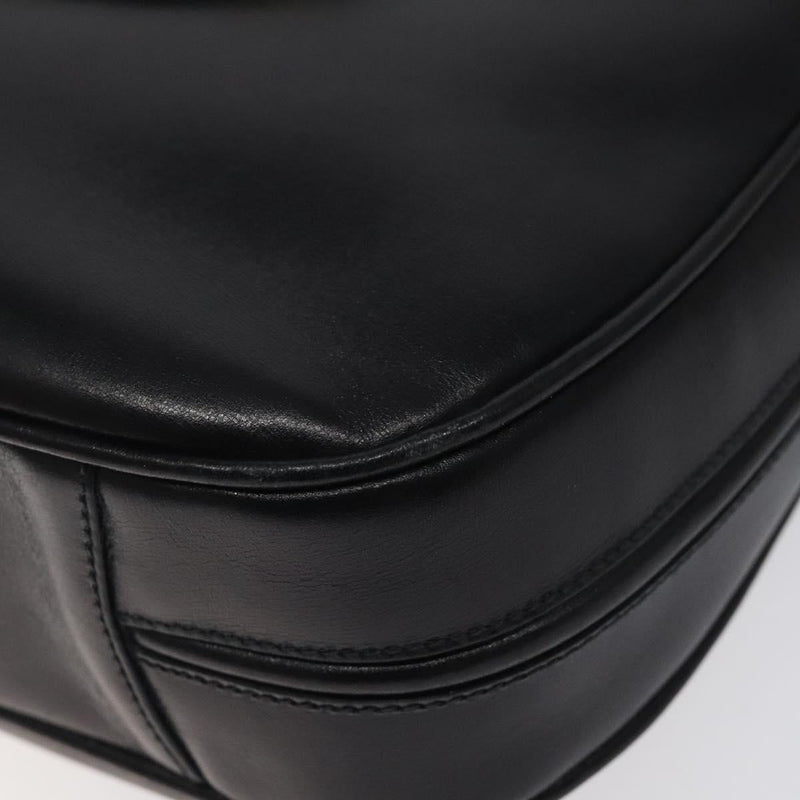 GUCCI Horsebit Shoulder Bag Leather Black Gold Auth 119787