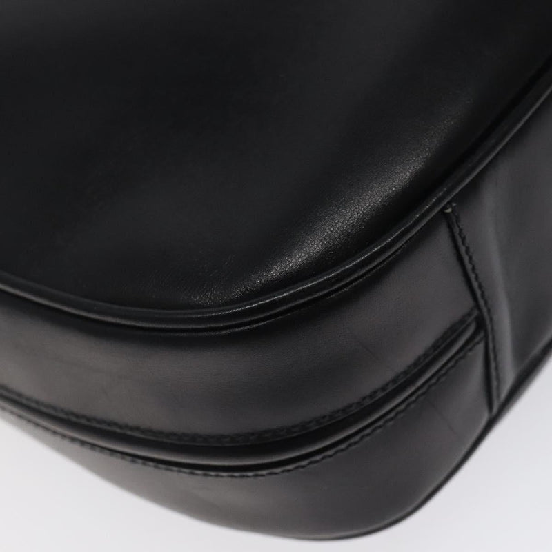 GUCCI Horsebit Shoulder Bag Leather Black Gold Auth 119787