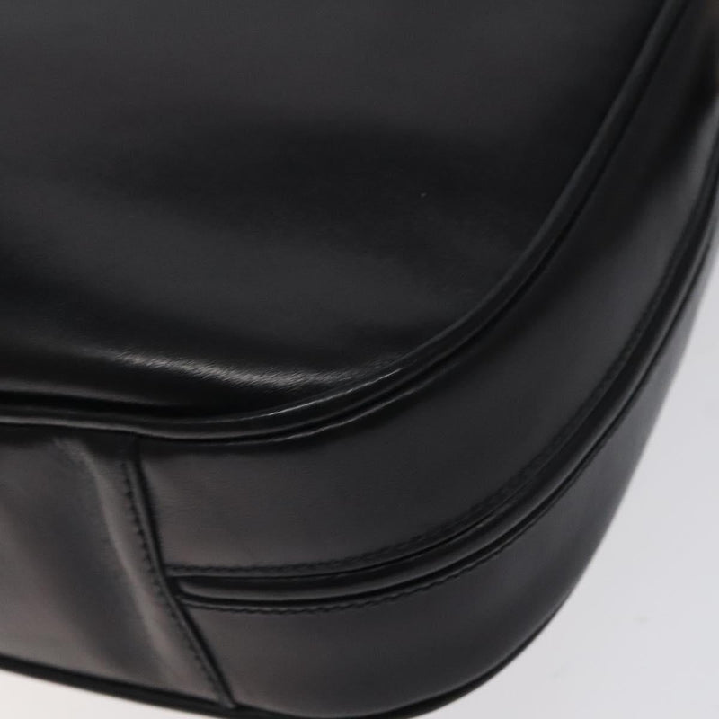 GUCCI Horsebit Shoulder Bag Leather Black Gold Auth 119787