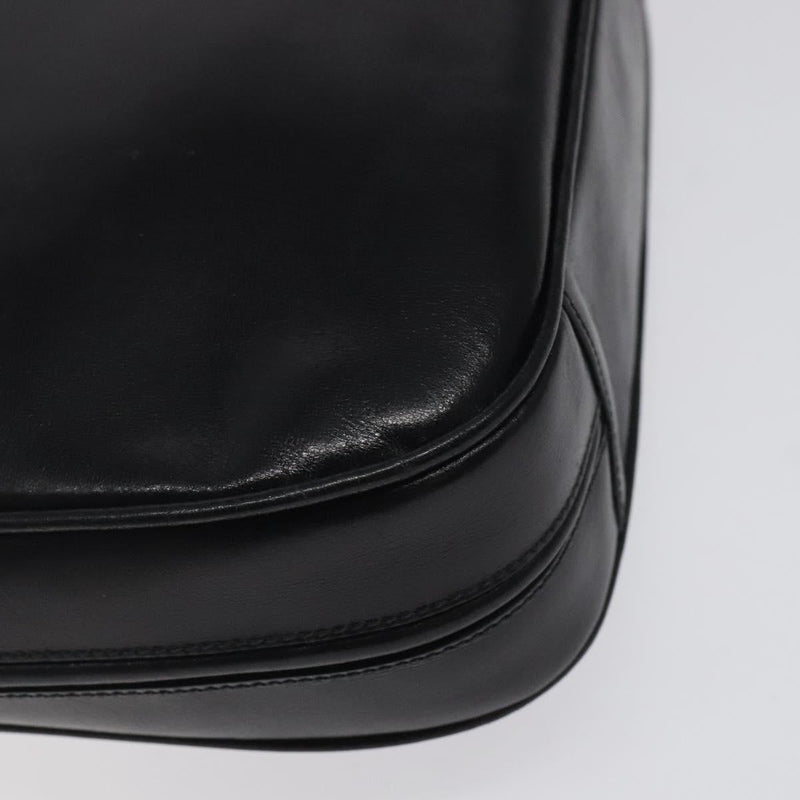 GUCCI Horsebit Shoulder Bag Leather Black Gold Auth 119787