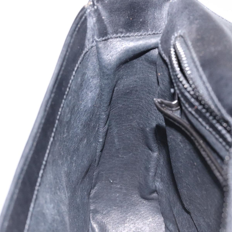 GUCCI Horsebit Shoulder Bag Leather Black Gold Auth 119787
