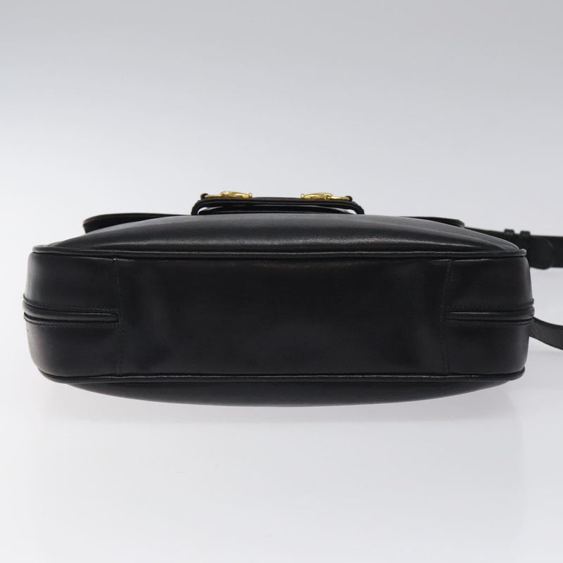 GUCCI Horsebit Shoulder Bag Leather Black Gold Auth 119787