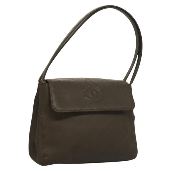 CHANEL COCO Mark Matelasse Shoulder Bag Caviar Skin Brown CC Auth 119790