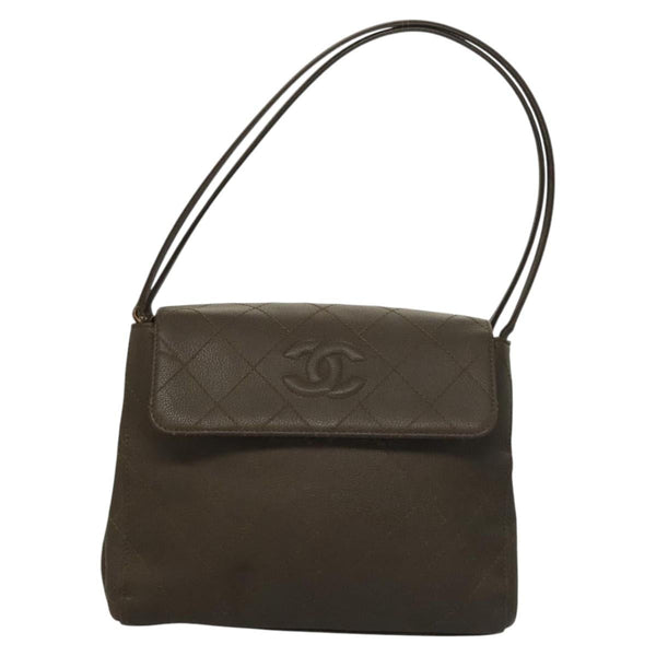CHANEL COCO Mark Matelasse Shoulder Bag Caviar Skin Brown CC Auth 119790