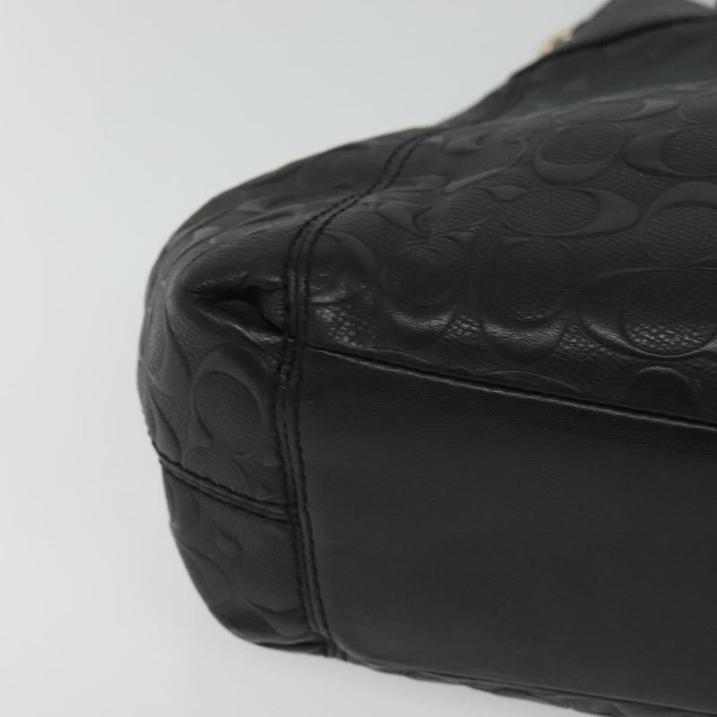 Coach Signature Tote Bag Leather Black Gold Auth 119815