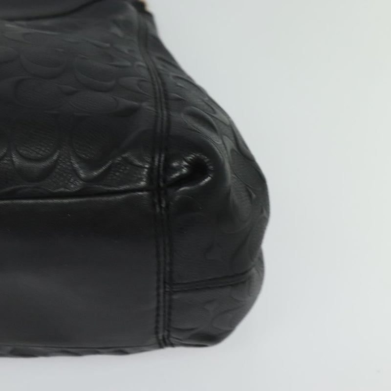 Coach Signature Tote Bag Leather Black Gold Auth 119815