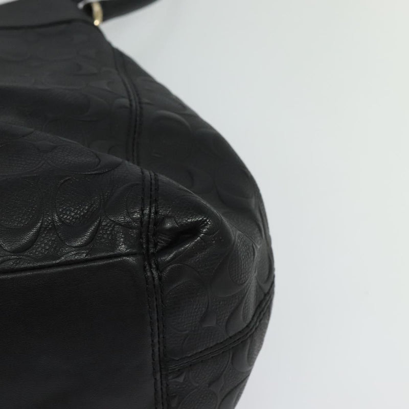 Coach Signature Tote Bag Leather Black Gold Auth 119815