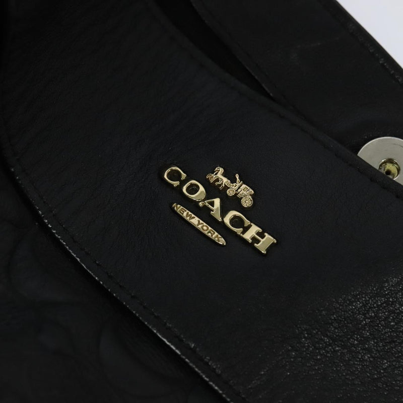Coach Signature Tote Bag Leather Black Gold Auth 119815
