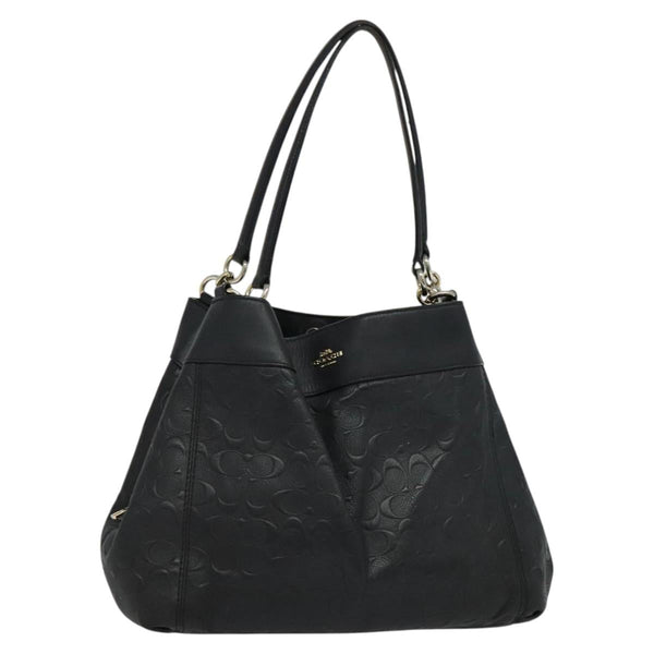 Coach Signature Tote Bag Leather Black Gold Auth 119815