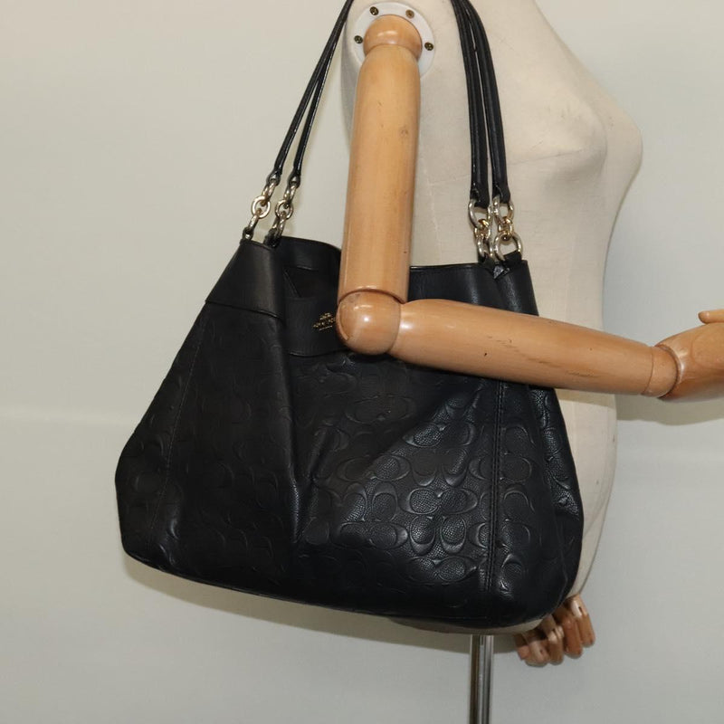 Coach Signature Tote Bag Leather Black Gold Auth 119815