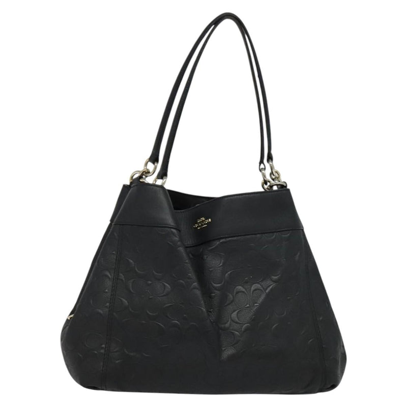 Coach Signature Tote Bag Leather Black Gold Auth 119815