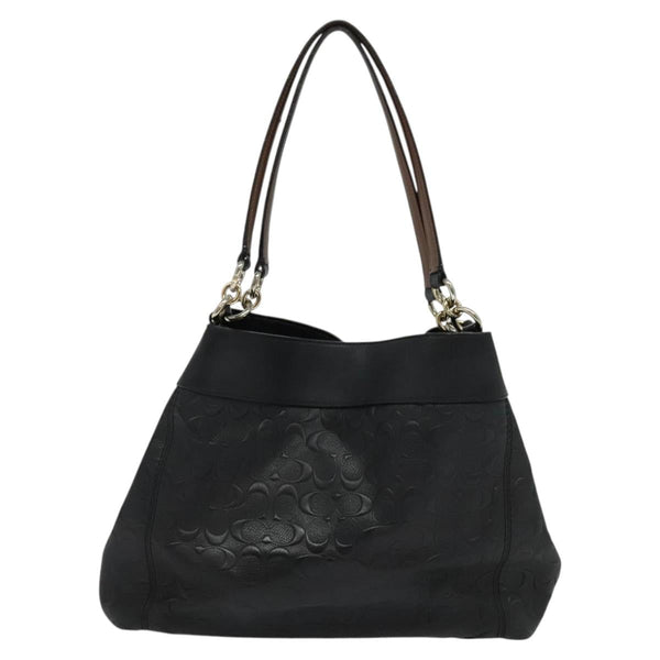 Coach Signature Tote Bag Leather Black Gold Auth 119815
