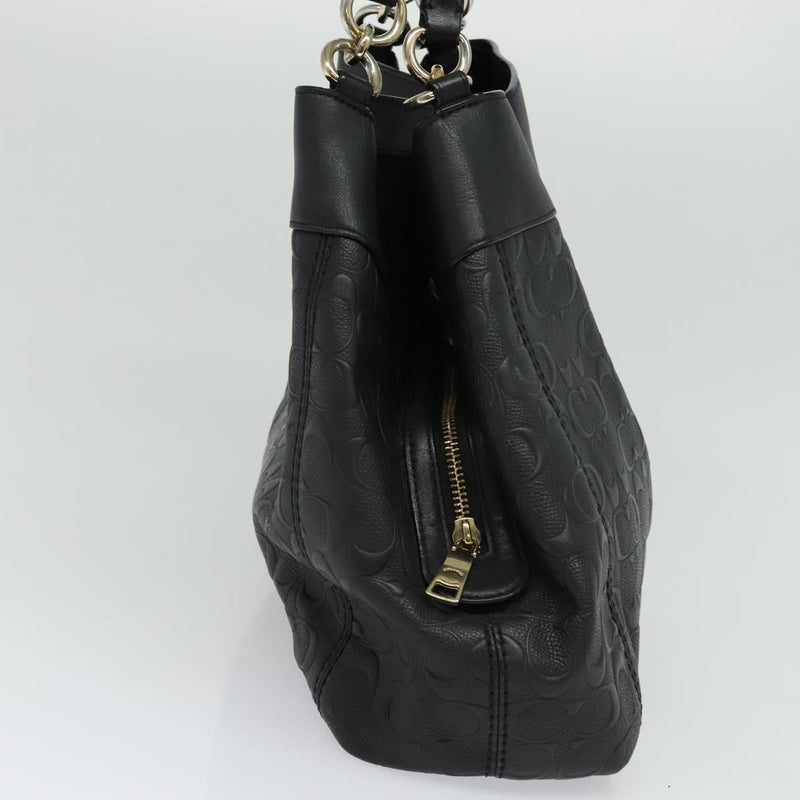 Coach Signature Tote Bag Leather Black Gold Auth 119815