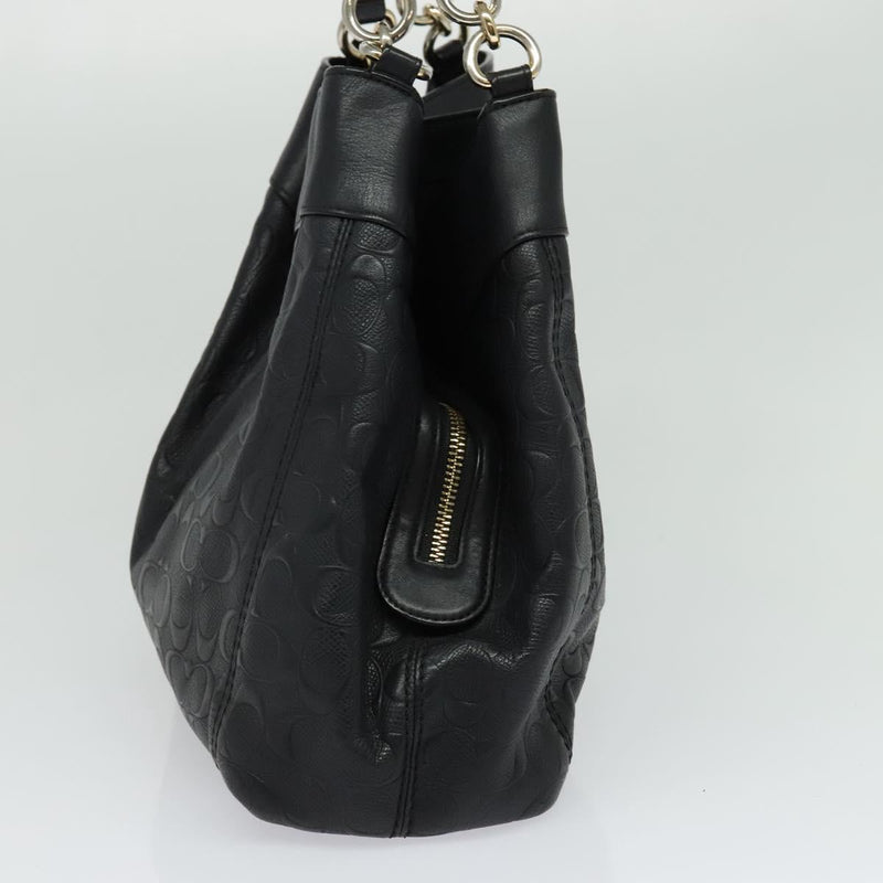 Coach Signature Tote Bag Leather Black Gold Auth 119815
