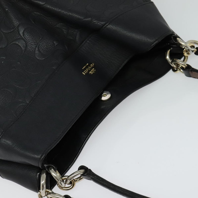 Coach Signature Tote Bag Leather Black Gold Auth 119815