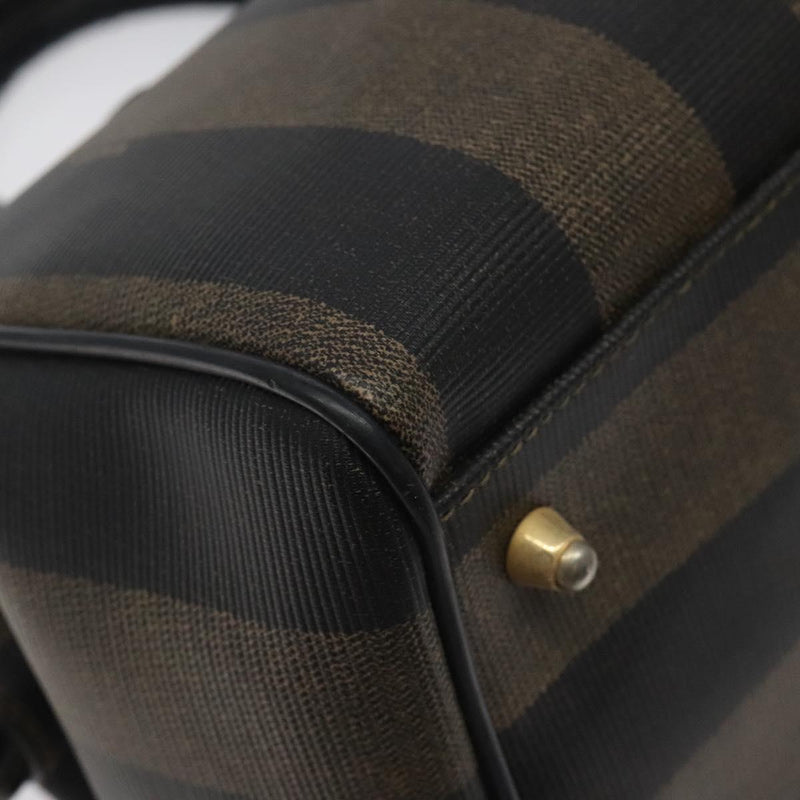 FENDI Pecan Canvas Hand Bag PVC Brown Gold Auth 119823